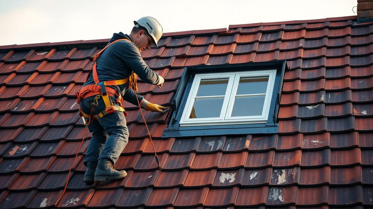 Takläggare som byter takpannor på ett svenskt hus